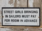 VINTAGE 1942 SAILOR PORCELAIN SIGN OLD HOTEL VIRGINIA BEACH STREET GIRLS BROTHEL