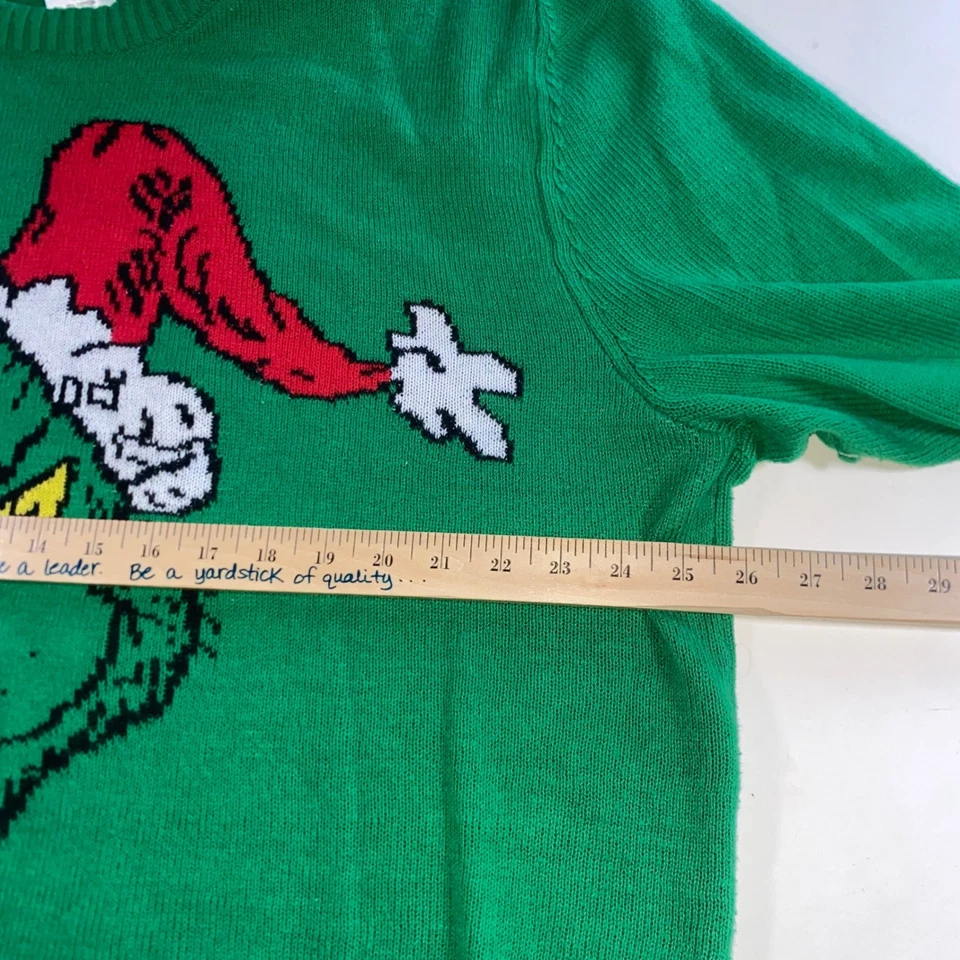 The Grinch Dr Seuss Mens XXL Green Ugly Christmas Sweater Santa Hat Graphic E204 - Image 3 of 4