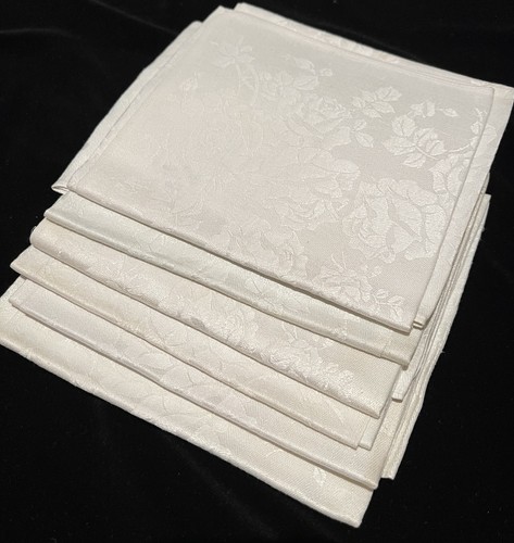 Vintage Damask Dinner Napkins 6 Count 22” x 22” Monogram EL Floral Ivory