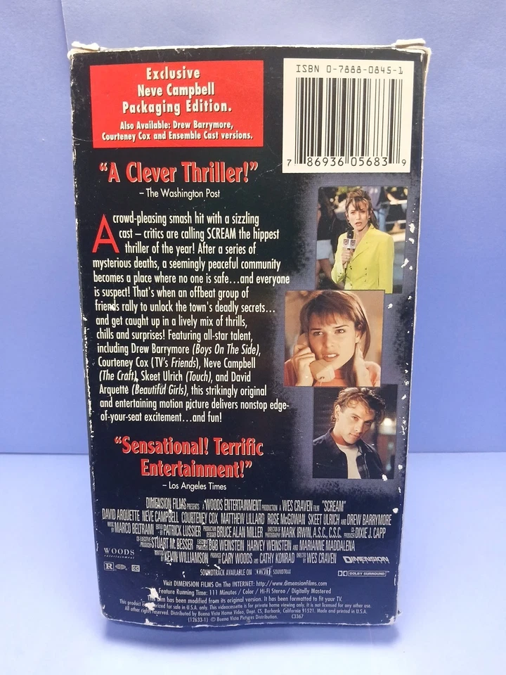 Scream VHS Tape Exclusive Neve Campbell Blue Variant Edition /Free Shipping Foto 2 de 4