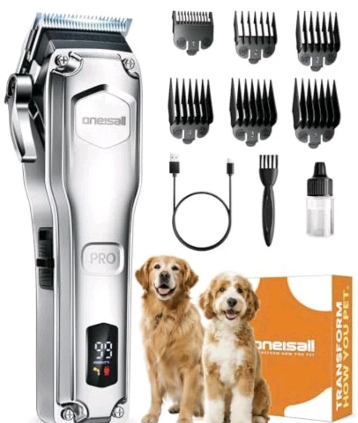 Oneisall Dog Clippers Cordless Low-Noise Grooming Shaver Thick Coats Pets Max