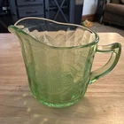 Jeanette Glass Depression Uranium Green Floral Poinsettia Glass Creamer