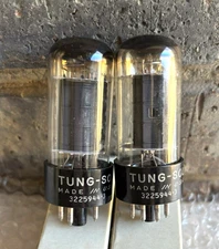 2 TUNG-SOL 6V6 VACUUM TUBES HORSEHOE GETTER, BLACK PLATE, CLOSE MATCH