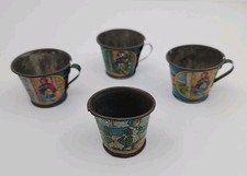 4 antiche tazze giocattolo in latta Nursery Rhyme Story - Ohio Art Company - anni '20