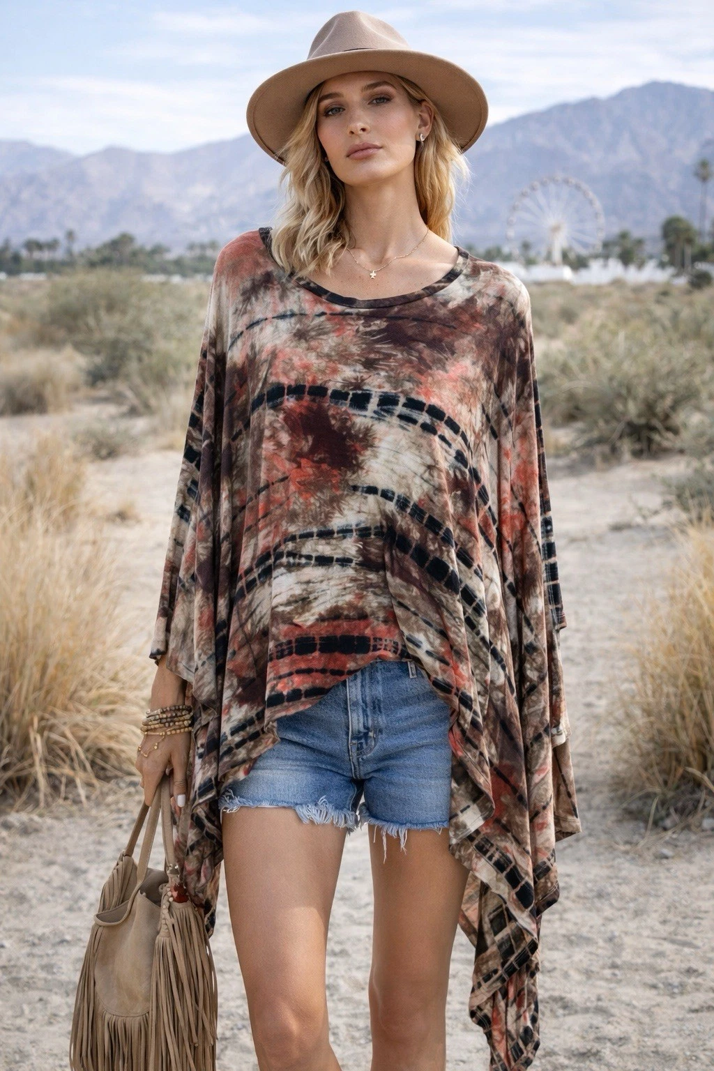 Cherish Tie Dye Boho Poncho Top Oversized Festival Asymmetrical One Sz Made USA