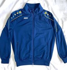 Jako Blue Warm Up Jacket Soccer Club Track Logo Youth Boy's Size 9-10