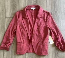 Image of NWT Candie’s Open Blazer Jacket Women's Size XS 3/4 Ruched Sleeve Lace Detail