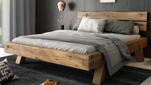 Bett 180X200 Futonbett Doppelbett Rustic-Eiche Holz Bettgestell Heinrich-image