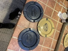 Lot 3 Vintage Whirlpool Corp 8" porcelain Enamel metal yellow and Green ashtrays