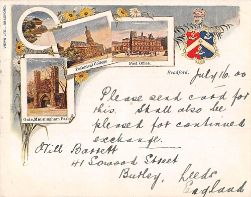 POSTCARD YORKSHIRE BRADFORD MULTI VIEW (COURT CARD) c 1900