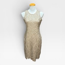 Calvin Klein Lace Sheath Dress Beige Nude Floral Sleeveless Size 6 NWT