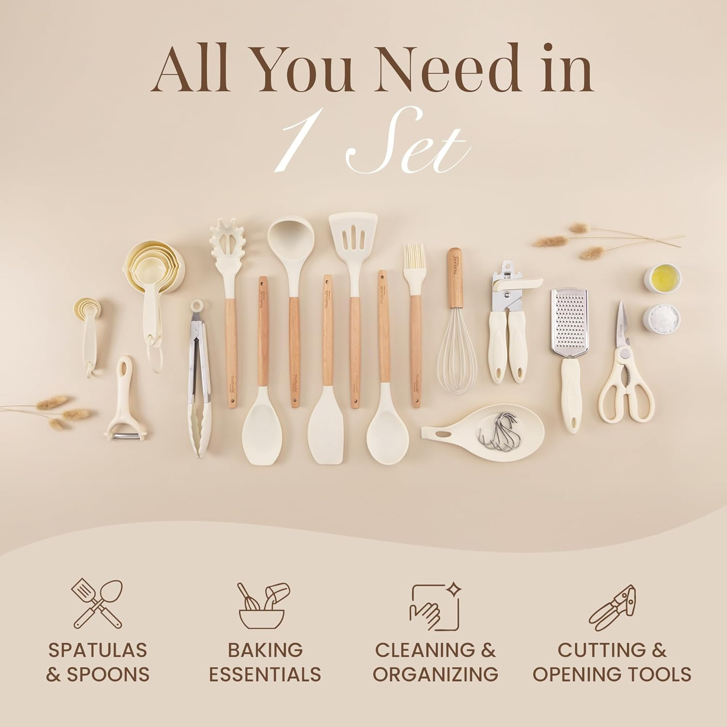 Set Utensili Cucina Silicone e Legno: 12 Pezzi Antiaderenti Professionali - 4