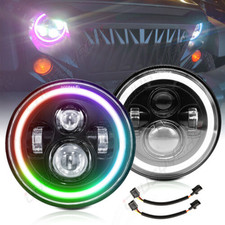 For Jeep Wrangler Jk Tj Cj Lj Pair Rgb 7inch Round Headlight Halo Angel Eyes Drl