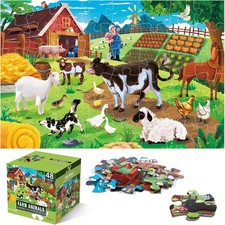 Jumbo Floor Puzzle for Kids,Farm Animals Jigsaw Large Puzzles,48 Piece Barn Puzz