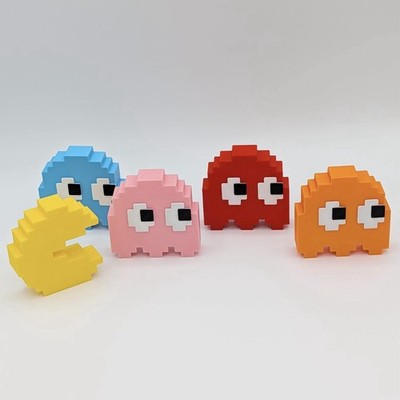Pac-Man Ghost Figures Set of 5 3D Printed Retro Game Shelf Desk Room Decor NEW