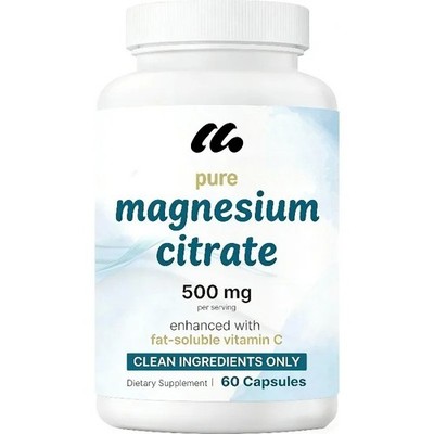 500mg Pure Magnesium Citrate Supplement Containing 60 Capsules