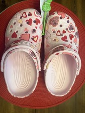 Crocs Classic Valentines Day Clog Pink w/ Multi Hearts Love Womens Size7