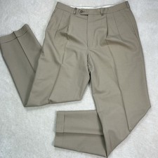 Vtg Chaps Ralph Lauren Pants Men’s 34x32 Brown Super 100s Wool Pleated Cuffed