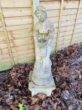 Vintage Stone Garden Statue Classical Lady Figure Weathered Cast Stone Ornament