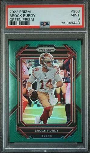 2022 Panini Prizm Rookies Brock Purdy #353 Green Prizm (RC) - 49ers PSA 9
