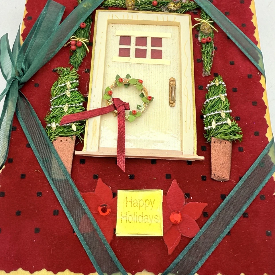 Christmas Happy Holidays Photo Album Red Wooden Front Door Wreath Decor - Image 2 of 4