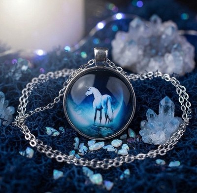 Enchanted Moonlit Unicorn Pendant Necklace Ethereal Fantasy Jewelry