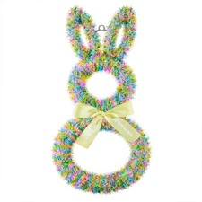 Multicolor Easter Bunny Wreath with Tinsel Decor 22 Inch Spring Door Hanging