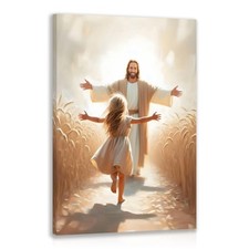 FASWQ Framed Jesus and Child Wall Art, Jesus Welcoming Little Girl Wall Decor...