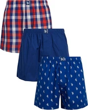 U.S. POLO MEN'S PACK 3 - 223 ROYAL RED MEDIUM- UNDERWEAR WOVEN BOXER COTTON P102