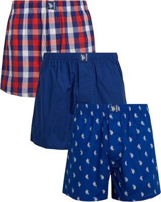 U.S. POLO MEN'S PACK 3 - 223 ROYAL RED MEDIUM- UNDERWEAR WOVEN BOXER COTTON P102