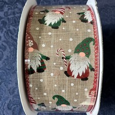 Kirkland Holiday Christmas Gnome 2.5 inch Wire Edged Ribbon 50 Yards No Seams