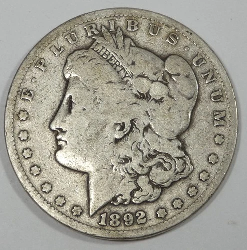 1892-CC Morgan Dollar VERY GOOD Carson City Silver Dollar ~ Rev Rim Ding