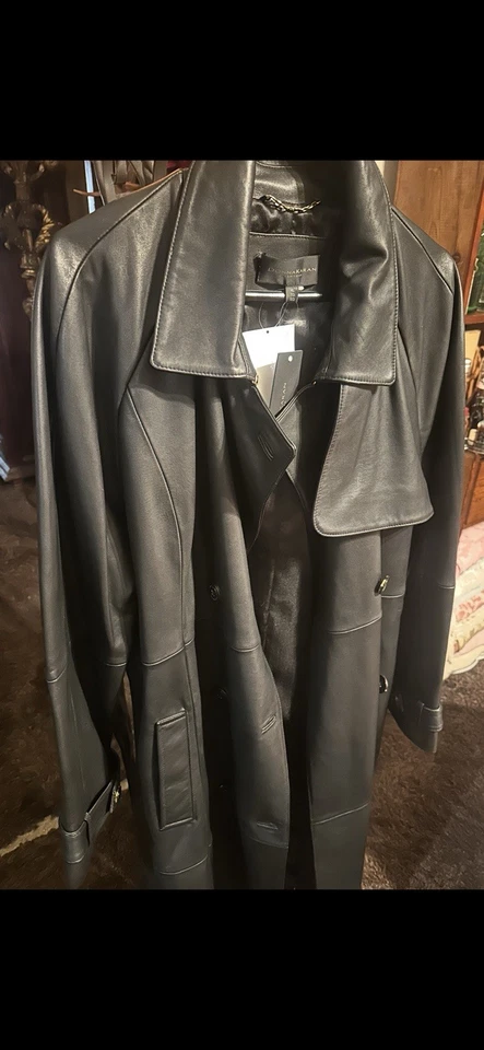 Donna Karan New York Leather Belted Double-Breasted Trench Coat - Image 3 of 4
