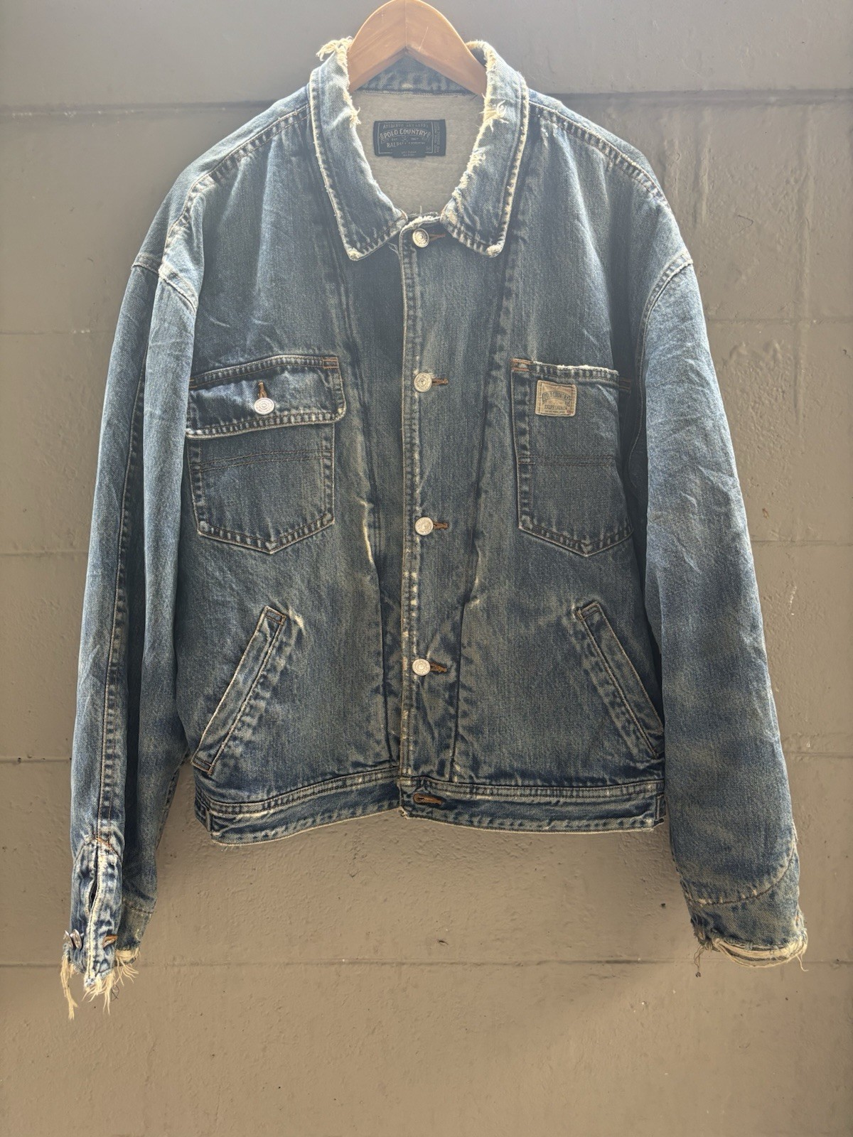 Vintage Polo Ralph Lauren Denim Jacket Distressed Shell Lining 90’s USA SzM