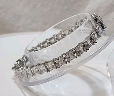 NEW 20ct Princess Cut D VVSI Moissanite 925 Sterling Bracelet 7"L x 5mm Wide