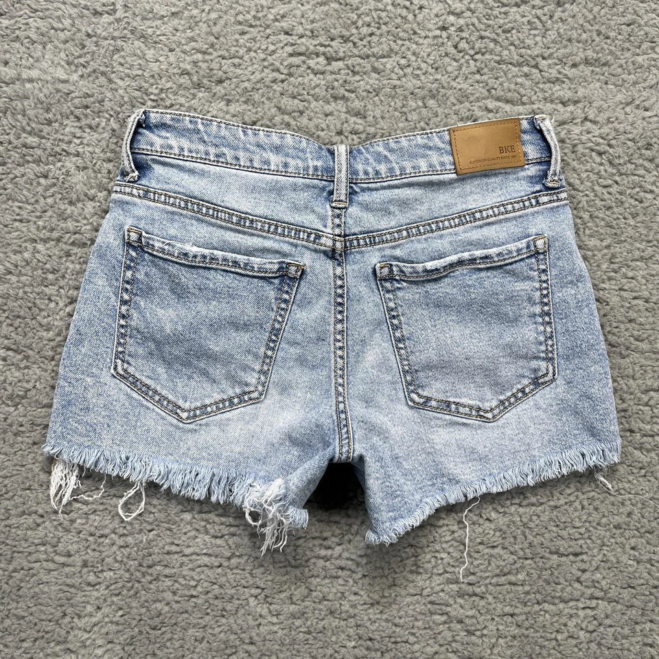 Pantalones Cortos BKE Denim Corte Para Mujer 26 Lavado Ligero Envejecido Crudo Deshilachado Elástico Foto 4 de 4