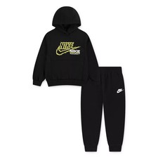 Nike Boy's Black Neon Logo Fleece Pullover Hoodie  Pants Set 86N241-023 Sz 4