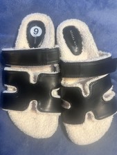 AZALEA WANG Vivek Faux Shearling Slide Sandal In Black Sz 9