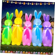 6FT Easter Inflatables Outdoor Decoration Five Colorful Bunny, Built in LED