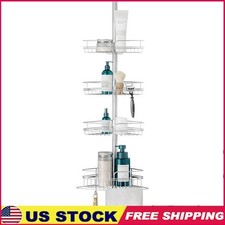 Rust Resistant Tension Pole Shower Caddy W/ Adjustable Shelves Hooks Storage New