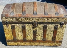Antique Romadka Bros Dome-Top Steamer Trunk 1890s – Crackle Tin – Wood & Metal