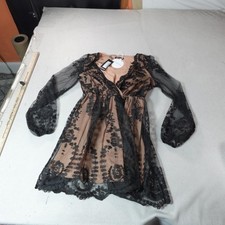 Whimsigoth Dress Womens 12 Black Boohoo Fairygrunge Lace Plunge Mini Mesh New