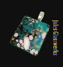 Hand Crafted  Fused Glass Pendant W/Chain #1329