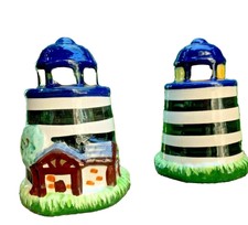 Vintage Coastal Lighthouse Salt Pepper Shakers Ceramic Set Hand Painted