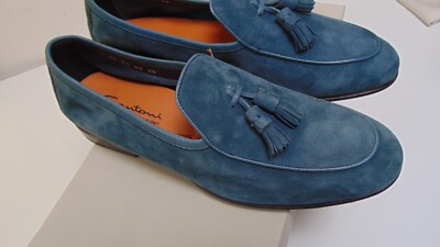 SANTONI MOCCASINS 42.5 GENUINE LEATHER SUEDE 690.00 AUTHENTIC CARD SAN-0106