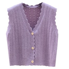 Lady Knitted Cardigan Vest Gilet Sleeveless Sweater Jumper Waistcoat Casual Tops