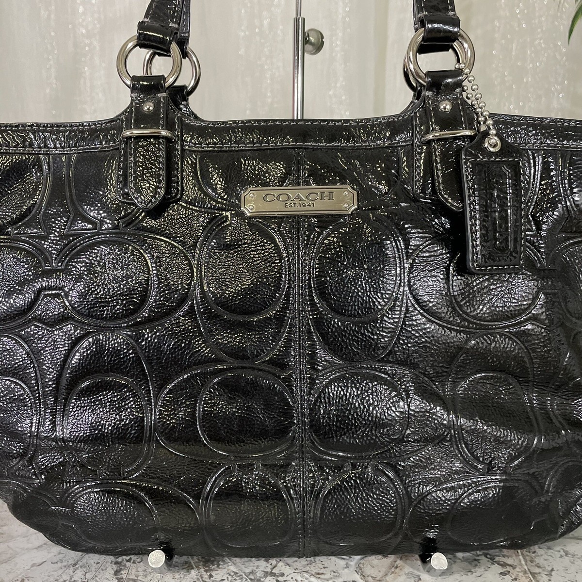 COACH Gallery Embossed Patent Leather Tote F19462 SV/Black | eBay