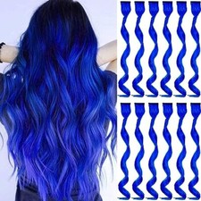 12 PCS Blue Hair Extensions Clip in, Curly Wavy Colored Extension 12PCS-Blue