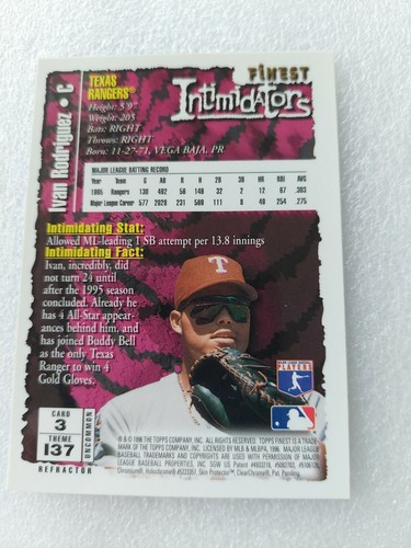 1996 Topps Finest Ivan Rodriguez Intimidators Refractor - Picture 2 of 2