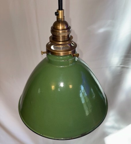 ONE Vintage 9" Porcelain Deep Cone Pendant Industrial Green Lamp Light UL Fitter - Picture 11 of 21